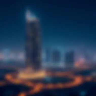 Al Ketbi Building Illuminated in the Dubai Skyline Night view of Al Ketbi Building illuminated in Dubai skyline
