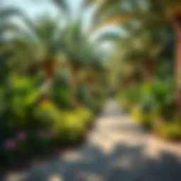 Lush greenery and pathways within Discovery Gardens