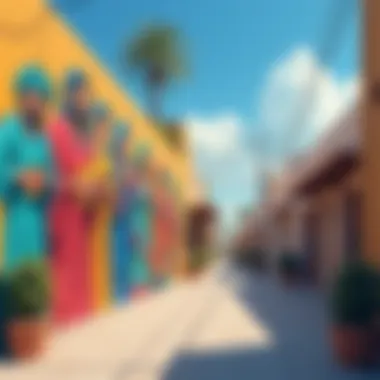 Street Art in Al Quoz: A Cultural Fusion A vibrant street art mural depicting the fusion of culture and tradition in Al Quoz.