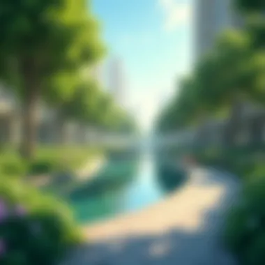 Tranquil Recreational Space in JLT Recreational area featuring lush greenery and serene lakeside pathways.