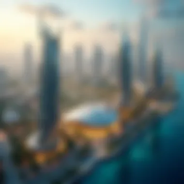 Aerial Perspective of Urban Design Aerial view of Mohammed Bin Rashid Al Maktoum City highlighting its unique architecture.