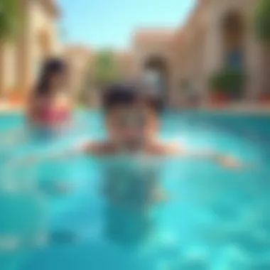 Child Swimming Lesson in Dubai Silicon Oasis A child learning to swim with a qualified instructor in a well-maintained pool