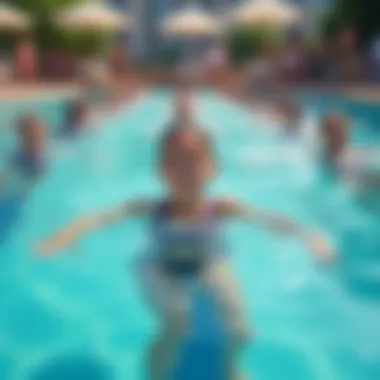 A group of diverse participants engaging in a synchronized swimming session