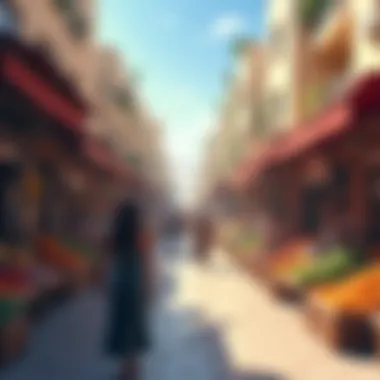 Social Life in Dubai's Markets A panoramic view of a bustling market, reflecting the social life in Dubai neighborhoods