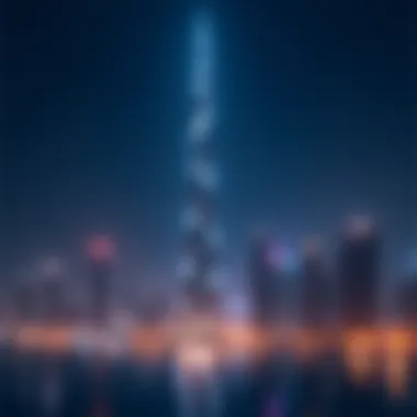 Riah Tower at Night Riah Tower illuminated at night, reflecting Dubai's vibrant urban life.