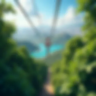 Thrilling Aerial View of the Zipline Course A breathtaking view of the zipline course amidst lush greenery