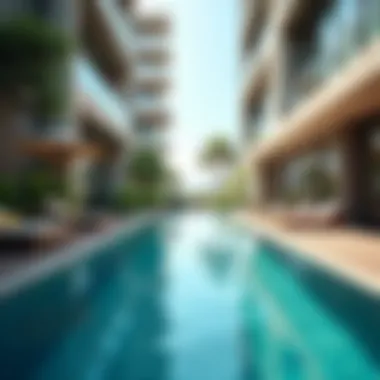 Luxurious amenities available at Majan One Residences including a swimming pool and fitness center.