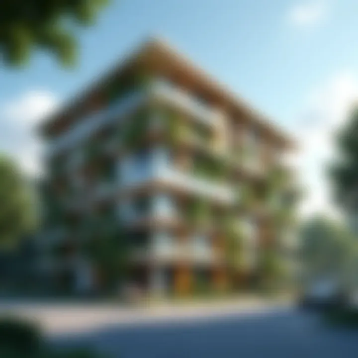 Exterior shot highlighting the sustainable features of Meera Building
