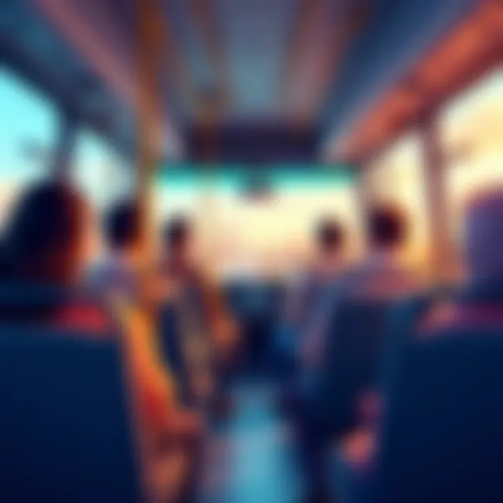 Interior view of a bus with passengers traveling to Silicon Oasis